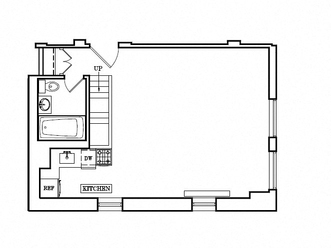 Floor plan for studio, 1 bath, 397 sqft